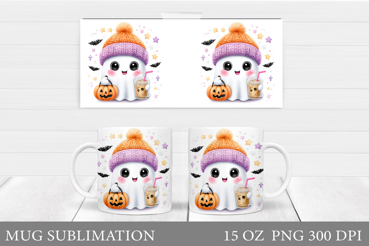 Cute Ghost Mug Design. Halloween Mug Sublimation