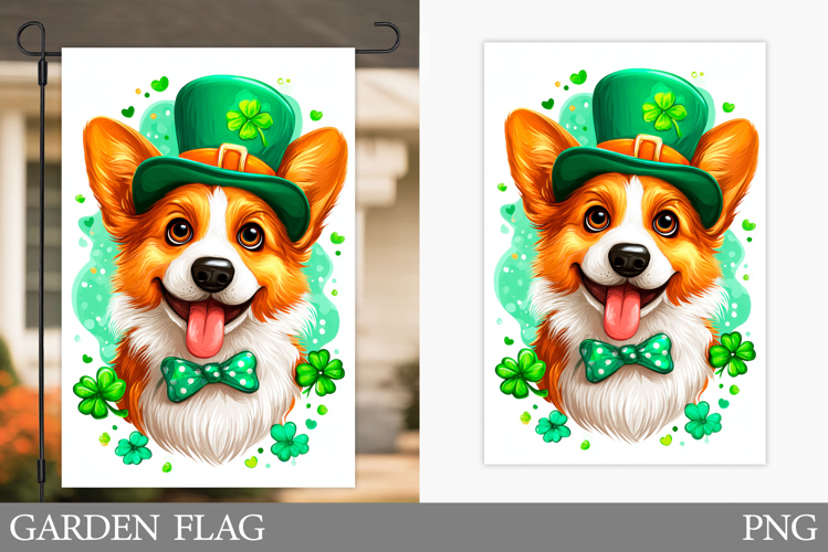 St Patrick Dog Garden Flag. St Patrick Garden Flag Design
