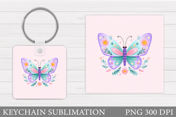 Butterfly Keychain Design. Butterfly Square Keychain