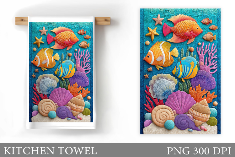 Fish Kitchen Towel Sublimation. Sea Kitchen Towel Design