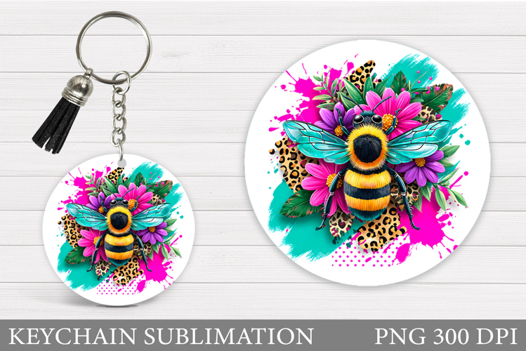 Bee Keychain Design. Bee Flowers Sublimation example image 1