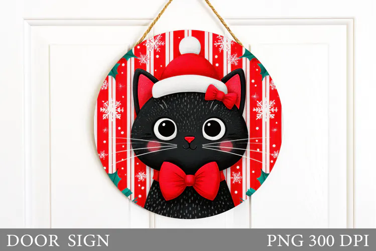 Christmas Cat Door Sign. Christmas Door Sign Sublimation
