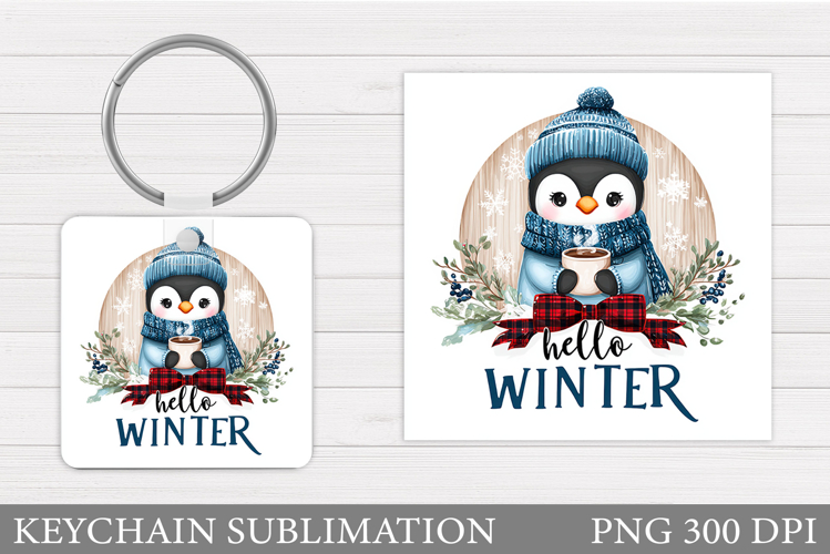 Cute Penguin Keychain Sublimation. Christmas Keychain Design