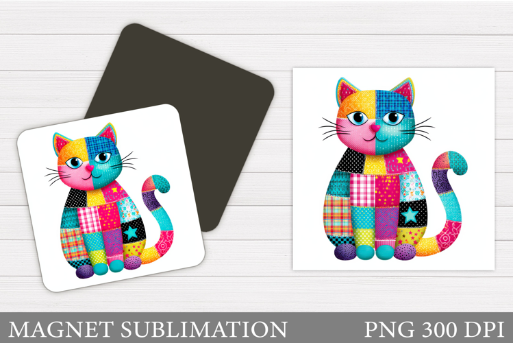 Patchwork Cat Magnet Design. Cute Cat Magnet Sublimation