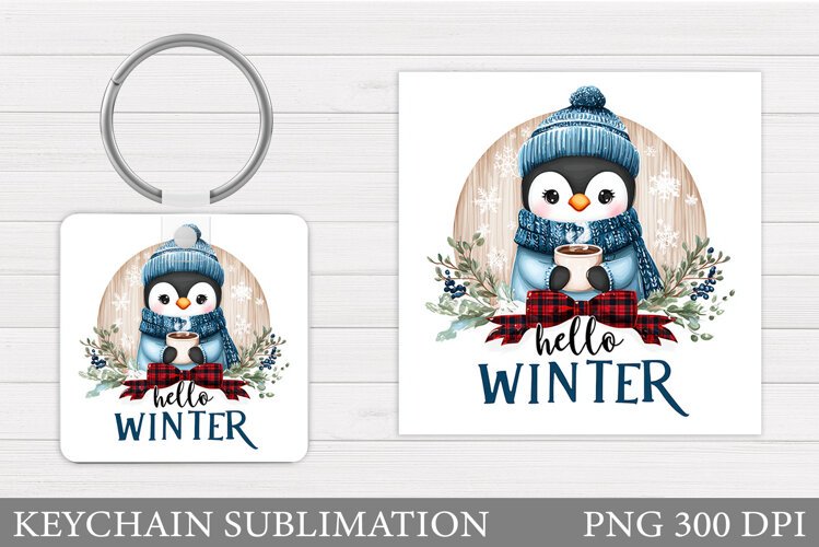 Cute Penguin Keychain Sublimation. Christmas Keychain Design example image 1