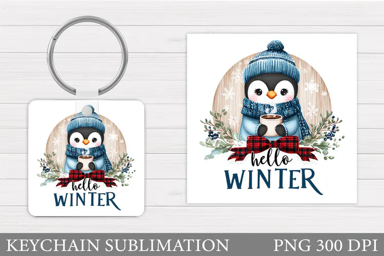 Cute Penguin Keychain Sublimation. Christmas Keychain Design
