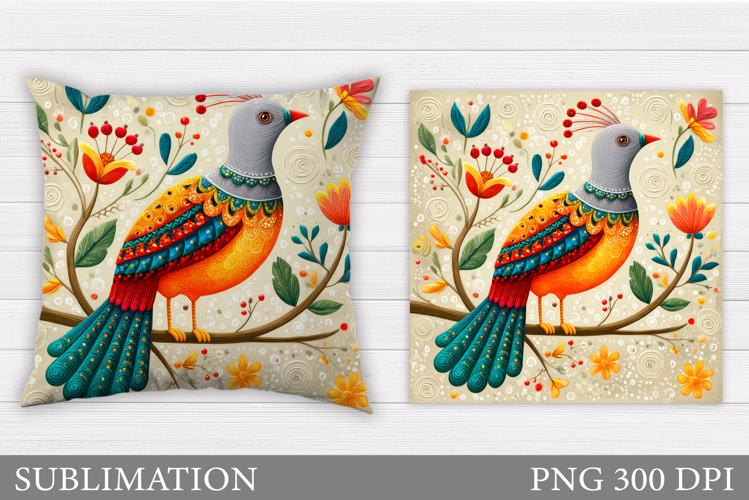 Bird Flowers Pillow Design. Bird Pillow Sublimation