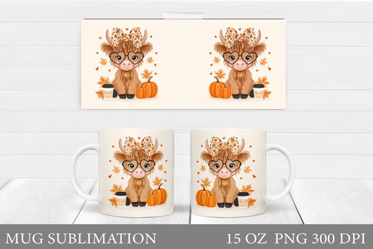 Fall Cow Mug Sublimation. Fall Mug Wrap Design example image 1