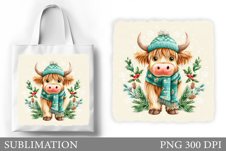 Christmas Cow Tote Bag. Christmas Tote Bag Sublimation