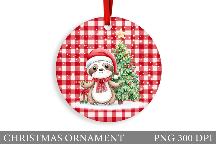 Cute Sloth Christmas Ornament. Christmas Sloth Sublimation