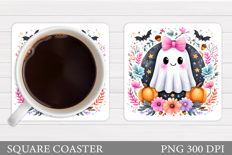 Cute Ghost Coaster Design. Cute Halloween Sublimation