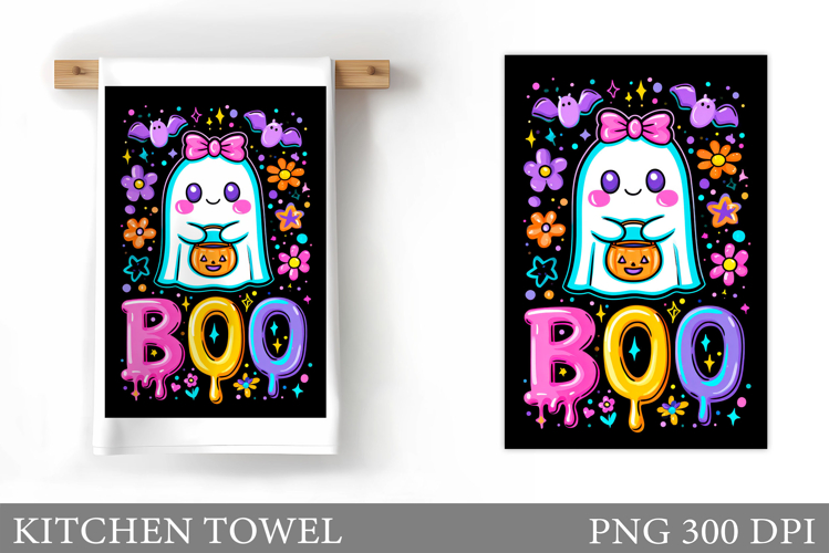 Cute Ghost Kitchen Towel. Halloween Kitchen Towel Design