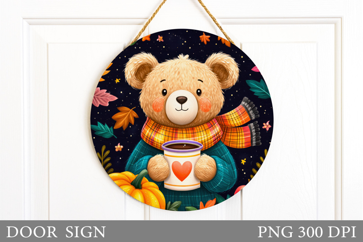 Fall Bear Door Sign Sublimation. Fall Door Sign Design