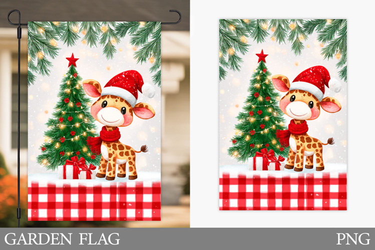 Christmas Giraffe Garden Flag. Christmas Garden Flag Design