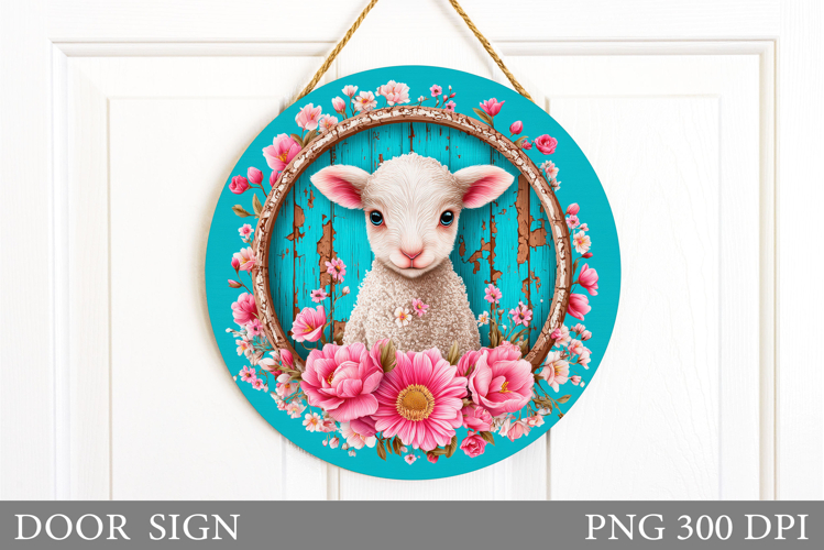 Cute Easter Lamb Door Sign. Easter Door Sign Sublimation