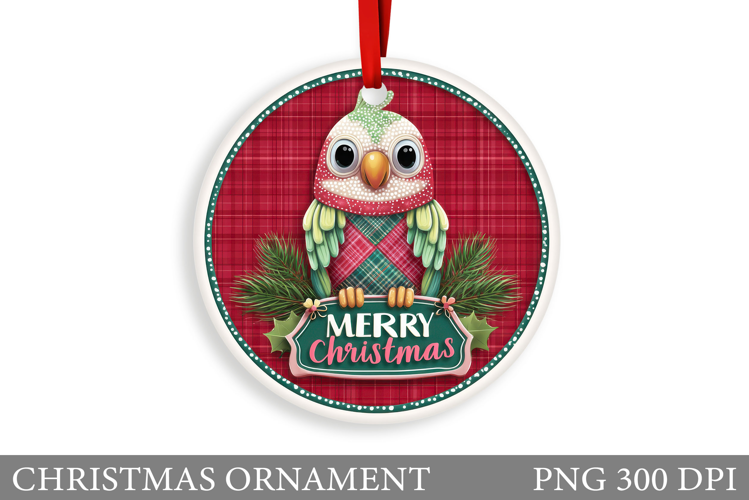 Cute Parrot Christmas Ornament. Christmas Sublimation