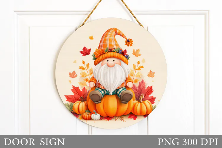 Fall Gnome Door Sign Sublimation. Fall Door Sign Design
