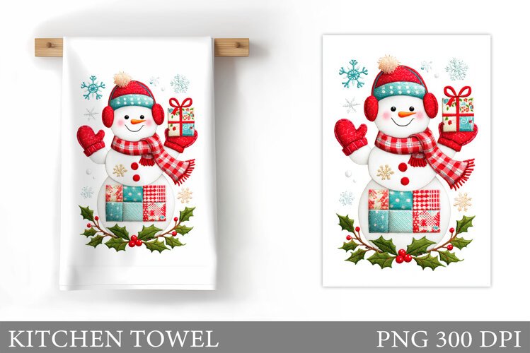Cute Snowman Kitchen Towel. Christmas Kitchen Towel Design example image 1