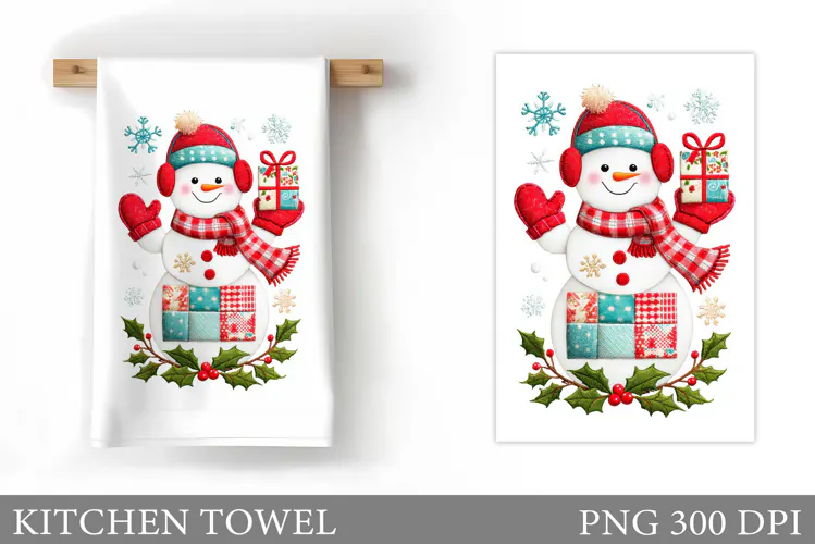Cute Snowman Kitchen Towel. Christmas Kitchen Towel Design