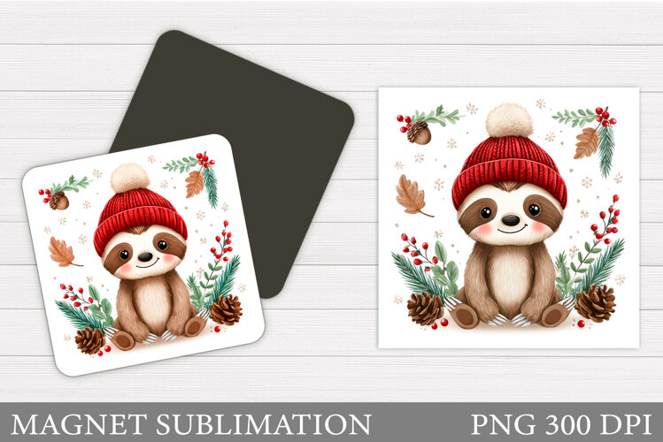 Christmas Sloth Magnet Design. Christmas Magnet Sublimation example image 1