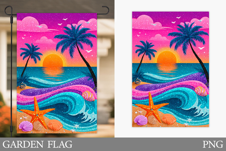 Sea Garden Flag Design. Beach Garden Flag Sublimation