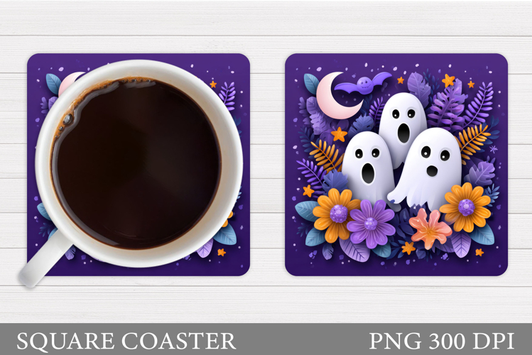 Cute Ghost Coaster Design. Cute Halloween Sublimation