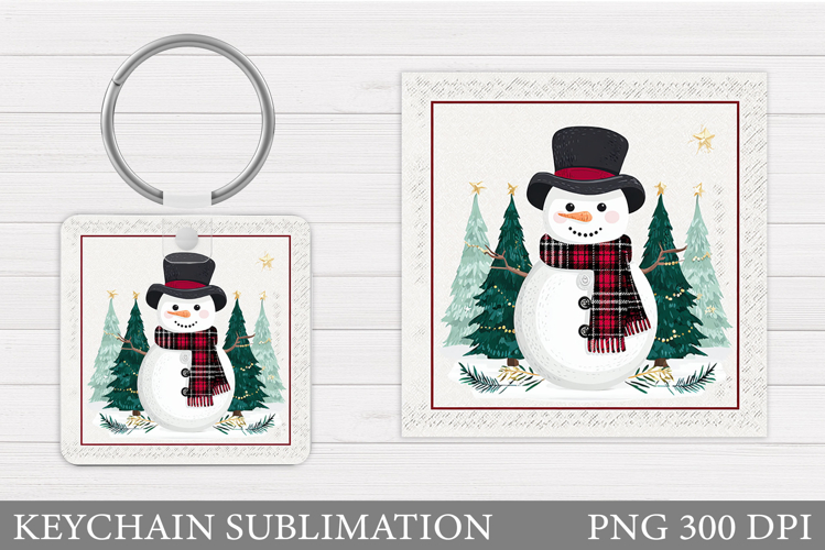 Cute Snowman Keychain Sublimation. Christmas Keychain Design