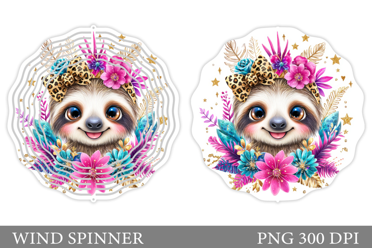 Cute Sloth Wind Spinner Design. Sloth Flowers Wind Spinner
