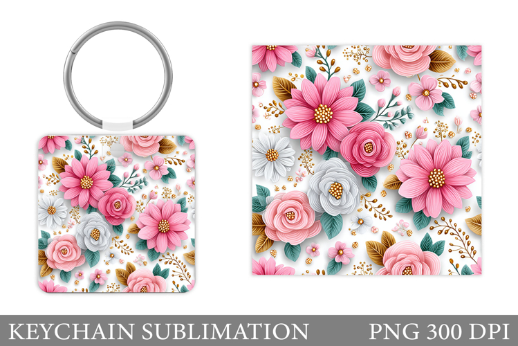 Flowers Square Keychain. Wildflowers Keychain Sublimation