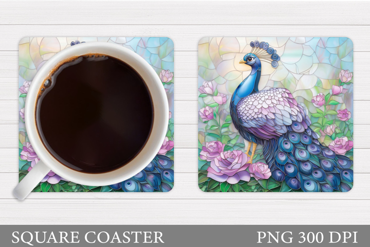 Peacock Coaster Design. Flowers Coaster Sublimation