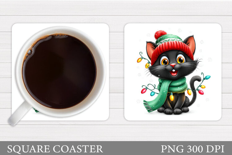 Christmas Cat Coaster Design. Christmas Coaster Sublimation example image 1