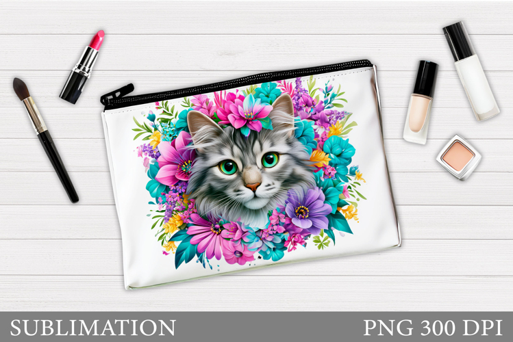 Cute Cat Cosmetics Bag Sublimation. Cat Makeup Bag Design