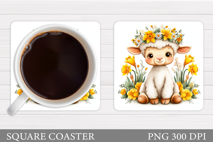 Spring Lamb Coaster Sublimation. Spring Coaster Design