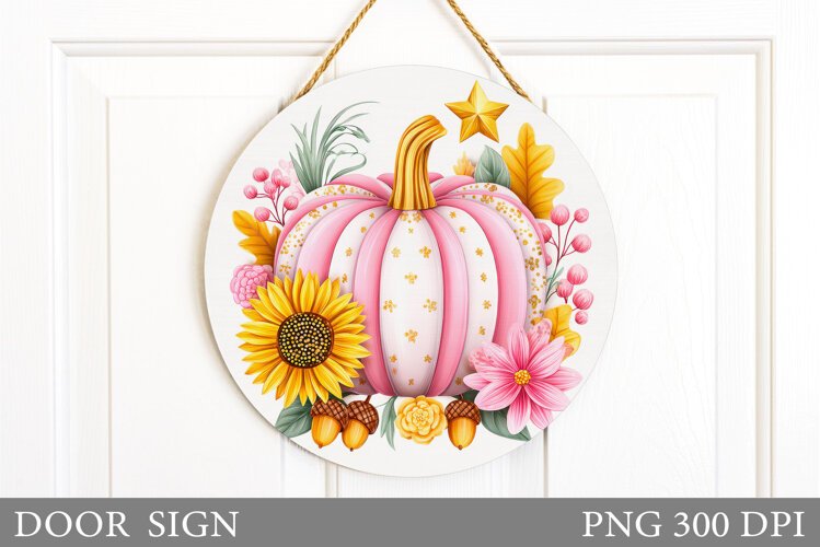 Pumpkin Door Sign Sublimation. Fall Door Sign Design example image 1