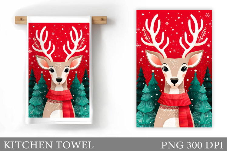 Christmas Deer Kitchen Towel. Christmas Kitchen Towel Design