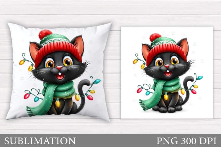 Christmas Cat Pillow Design. Christmas Pillow Sublimation example image 1
