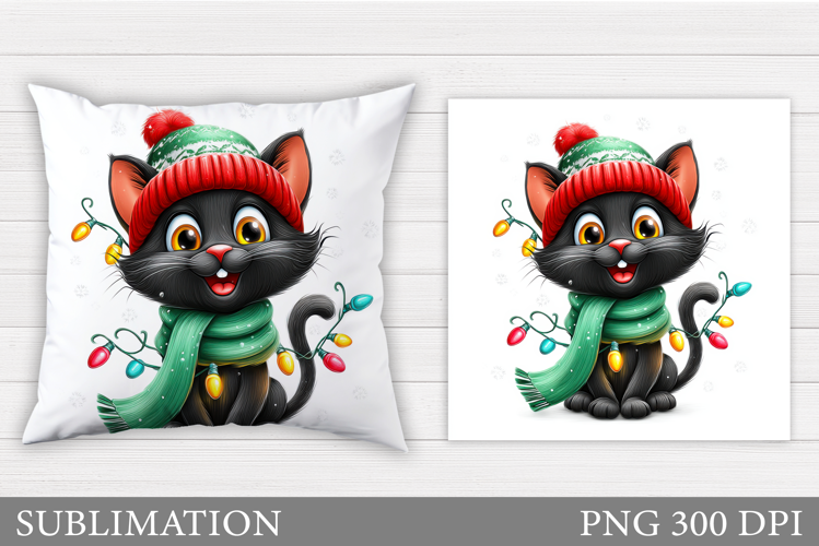 Christmas Cat Pillow Design. Christmas Pillow Sublimation