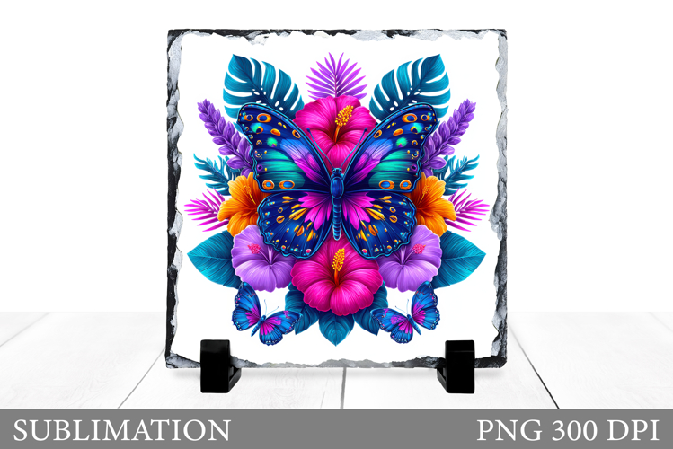 Butterflies Slate Design. Butterflies Flowers Sublimation