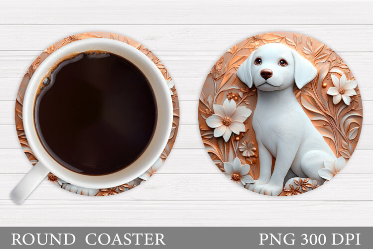 Cute Dog Coaster Sublimation. Dog Flowers Coaster Design example image 1