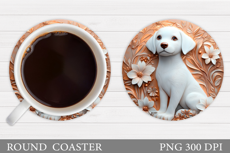 Cute Dog Coaster Sublimation. Dog Flowers Coaster Design