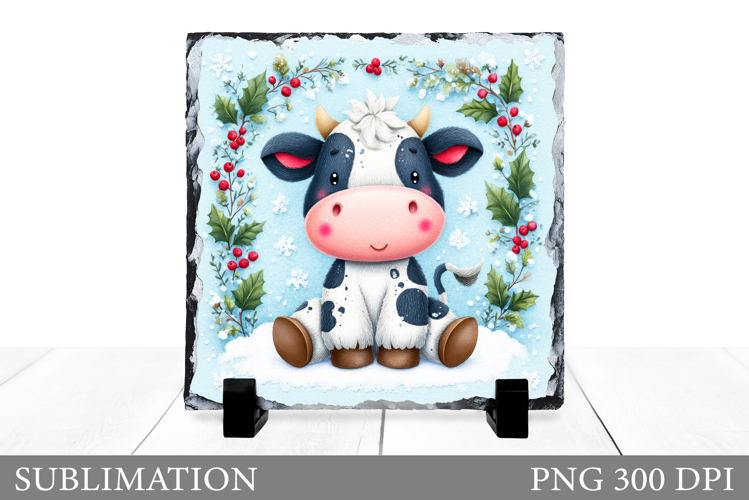 Christmas Cow Sublimation. Christmas Cow Slate Design