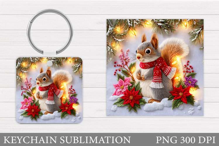 Cute Squirrel Keychain. Christmas Keychain Sublimation