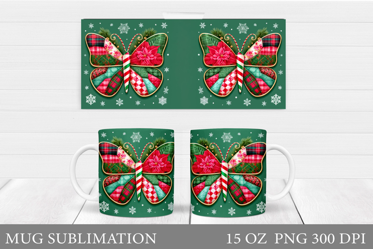Christmas Butterfly Mug Design. Christmas Mug Sublimation