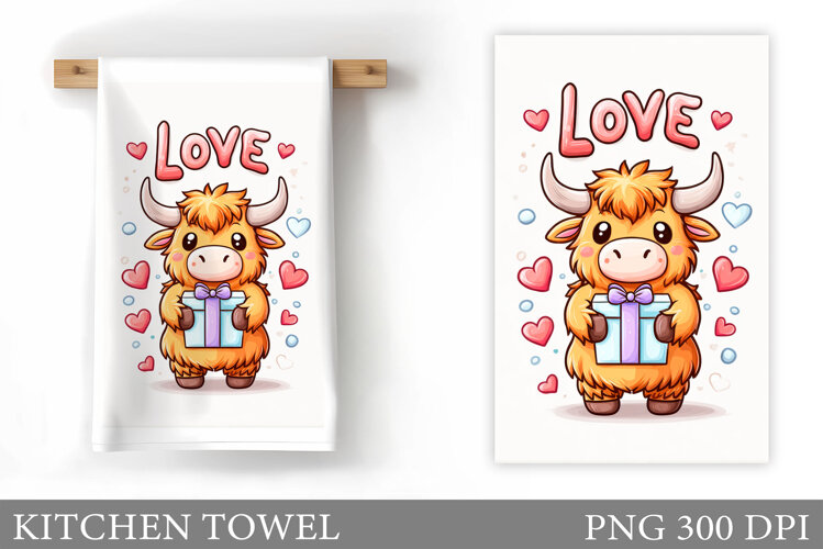 Valentines Cow Kitchen Towel. Valentine Kitchen Towel Design example image 1