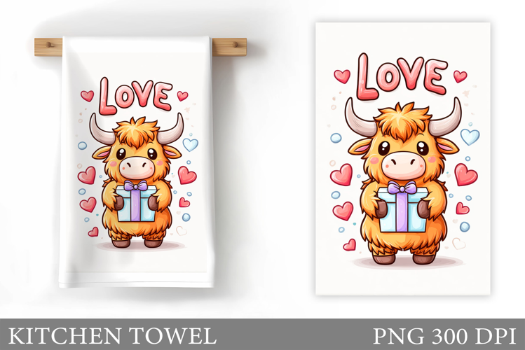Valentines Cow Kitchen Towel. Valentine Kitchen Towel Design