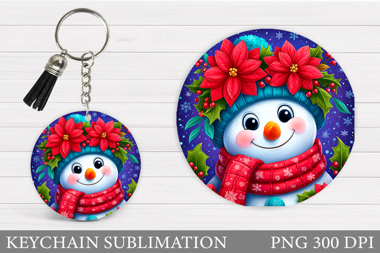Cute Snowman Keychain Sublimation. Christmas Keychain Design