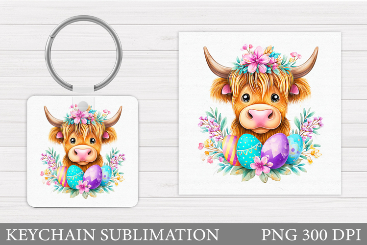 Easter Cow Keychain Sublimation. Easter Keychain Design