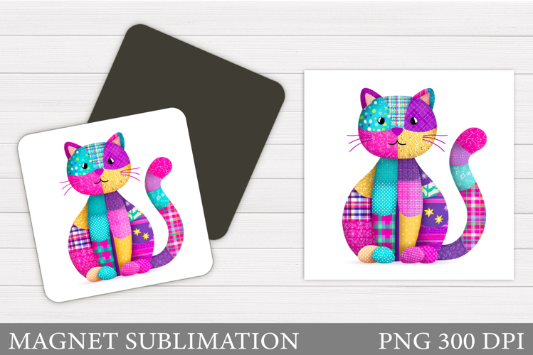 Patchwork Cat Magnet Design. Cute Cat Magnet Sublimation