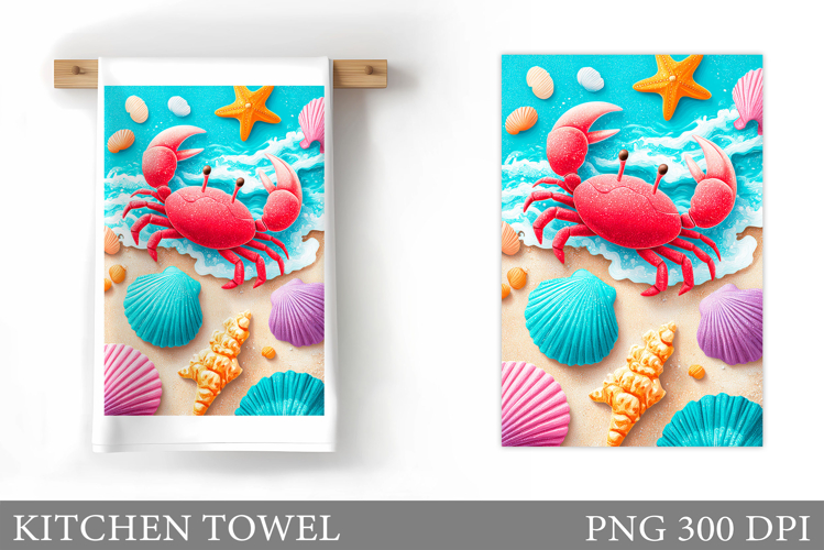 Crab Kitchen Towel. Sea Kitchen Towel Design
