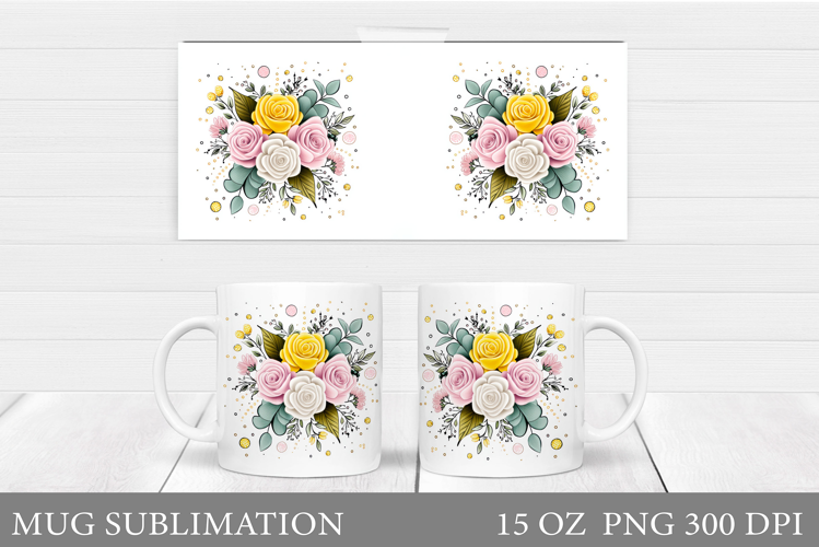 Floral Mug Wrap Design. Flowers Mug Sublimation